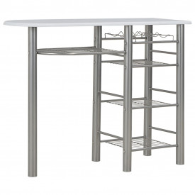 Set mobilier de bar, cu rafturi, 3 piese, alb, lemn și oțel - Img 3