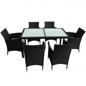 Set mobilier de exterior, 13 piese, poliratan, negru - Img 3