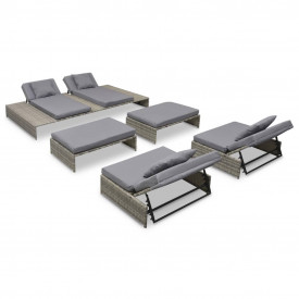 Set mobilier de exterior, 15 piese, poliratan, gri