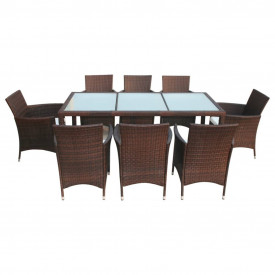 Set mobilier de exterior, 17 piese, poliratan, maro - Img 3