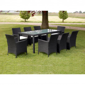 Set mobilier de exterior, 17 piese, poliratan, negru