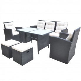 Set mobilier de exterior 18 piese, poliratan, negru - Img 2