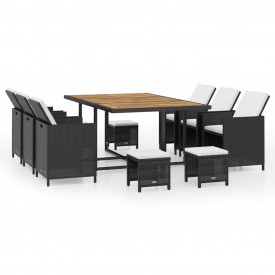 Set mobilier de exterior 27 piese, poliratan și acacia, negru - Img 2