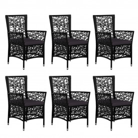 Set mobilier de exterior, 7 piese, poliratan, negru - Img 3