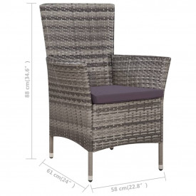 Set mobilier de exterior, 9 piese, poliratan și sticlă, gri - Img 7