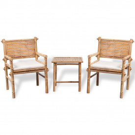 Set mobilier de exterior cu masă laterală și perne, bambus