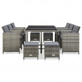 Set mobilier de exterior cu perne, 11 piese, gri, poliratan - Img 2