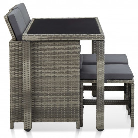 Set mobilier de exterior cu perne, 5 piese, gri, poliratan - Img 4