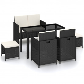 Set mobilier de exterior cu perne, 6 piese, negru, poliratan - Img 2