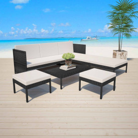 Set mobilier de grădină, 15 piese, poliratan, negru