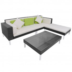 Set mobilier de grădină, 17 piese, poliratan, negru