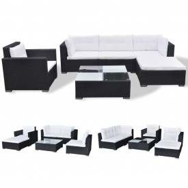 Set mobilier de grădină 17 piese, poliratan, negru - Img 3