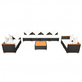 Set mobilier de grădină 27 piese, poliratan, blat WPC, negru - Img 3