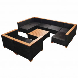 Set mobilier de grădină 27 piese, poliratan, blat WPC, negru - Img 8