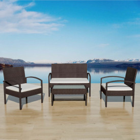 Set mobilier de grădină cu canapea 7 piese, poliratan, maro