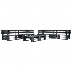 Set mobilier de grădină din paleți, 6 piese, negru, lemn FSC