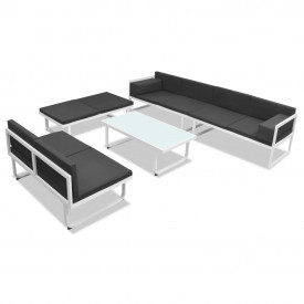 Set mobilier grădină, 17 piese, textilenă, aluminiu, negru/alb - Img 3