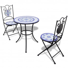 Set mobilier grădină bistro 60 cm mozaic 2 scaune, albastru/alb