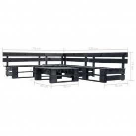 Set mobilier grădină din paleți, negru, 4 piese, lemn FSC - Img 3
