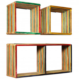 Set rafturi de perete 3 buc. Tec masiv reciclat Multicolor - Img 10