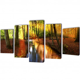 Set tablouri de perete cu imprimeu pădure, 200 x 100 cm - Img 1