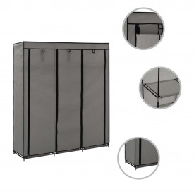 Șifonier cu bare și compartimente, gri, 150x45x175 cm, textil - Img 2