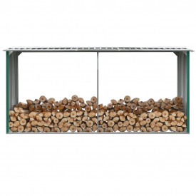 Șopron depozitare lemne, verde, 330x92x153 cm, oțel galvanizat