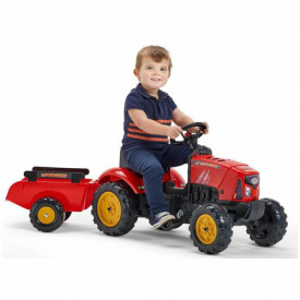 Tractor Falk pentru copii, cu pedale si remorca, rosu - Img 2
