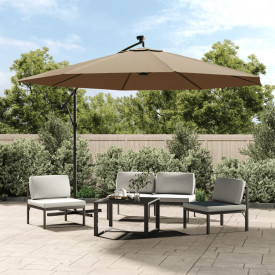 Umbrelă de consolă cu LED și stâlp de metal, gri taupe, 350 cm