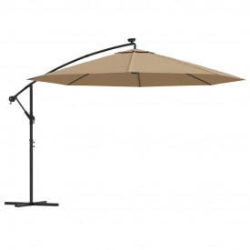 Umbrelă de consolă cu LED și stâlp de metal, gri taupe, 350 cm - Img 2