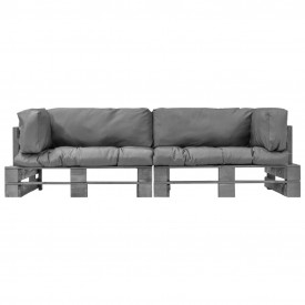 vidaXL 2 piese Set mobilier grădină, paleți, perne gri, lemn pin FSC - Img 2