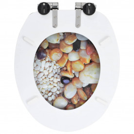 vidaXL Capac WC cu închidere silențioasă, MDF, design pietriș - Img 5