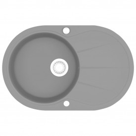 vidaXL Chiuvetă de bucătărie din granit, cu un bazin, oval Gri - Img 2