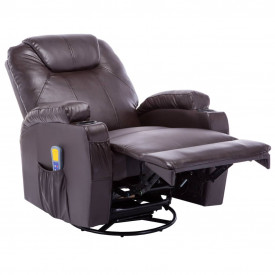 vidaXL Fotoliu de masaj electric rabatabil, piele artificială, maro - Img 5