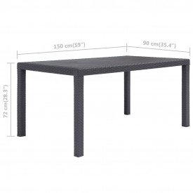 vidaXL Masă de grădină, maro, 150x90x72 cm, plastic, aspect ratan - Img 5