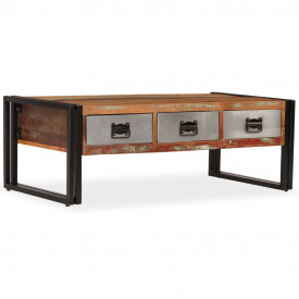 vidaXL Măsuță de cafea cu 3 sertare, lemn masiv reciclat, 100x50x35 cm - Img 11