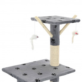 Ansamblu pisici stâlpi funie sisal, 138 cm imprimeu lăbuțe, gri - Img 6