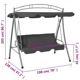 Balansoar de exterior cu copertină antracit 198x120x205 cm oțel - Img 6