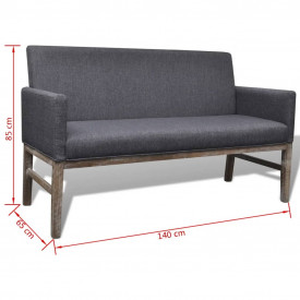 Bancă cu perne căptușite, textil, lemn de hevea, gri închis - Img 6