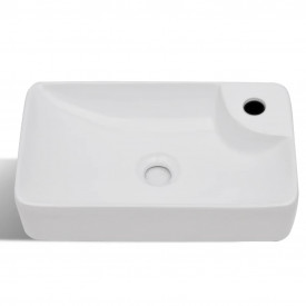 Bazin chiuvetă de baie din ceramică cu gaură pentru robinet, alb - Img 4