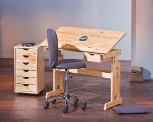 Birou ergonomic pentru copii HM Julia, inaltime reglabila, unghi inclinare ajustabil, lemn, 109x55x63-93 cm, fag - Img 3