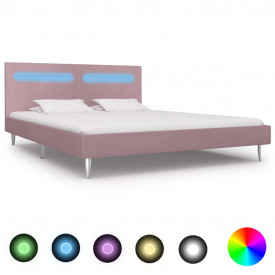 Cadru de pat cu LED-uri, roz, 180 x 200 cm, material textil