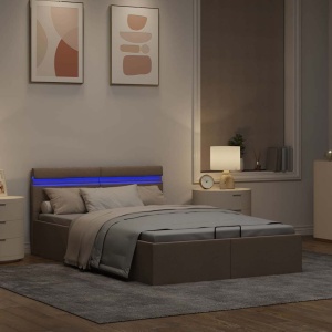 Cadru pat hidraulic depozitare LED gri taupe 120x200 cm textil - Img 5