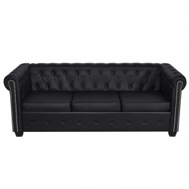 Canapea Chesterfield cu 2 și 3 locuri, piele artificială, negru - Img 4