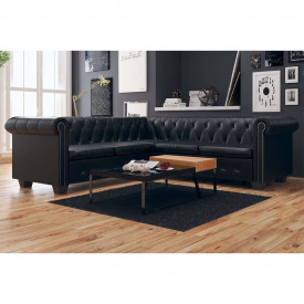 Canapea Chesterfield din piele artificială 5 locuri, maro