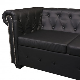 Canapea Chesterfield din piele artificială 5 locuri, maro - Img 5