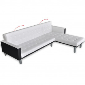 Canapea extensibilă în formă de L, piele artificială, alb - Img 4
