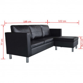 Canapea modulară cu 3 locuri, piele artificială, negru - Img 9