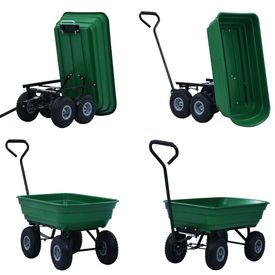 Cărucior manual de grădină basculabil, verde, 300 kg, 75 L - Img 2
