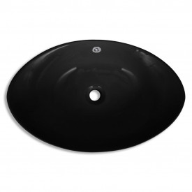 Chiuvetă Ceramică Ovală Neagră cu Gură de scurgere 59 x 38,5 cm - Img 4